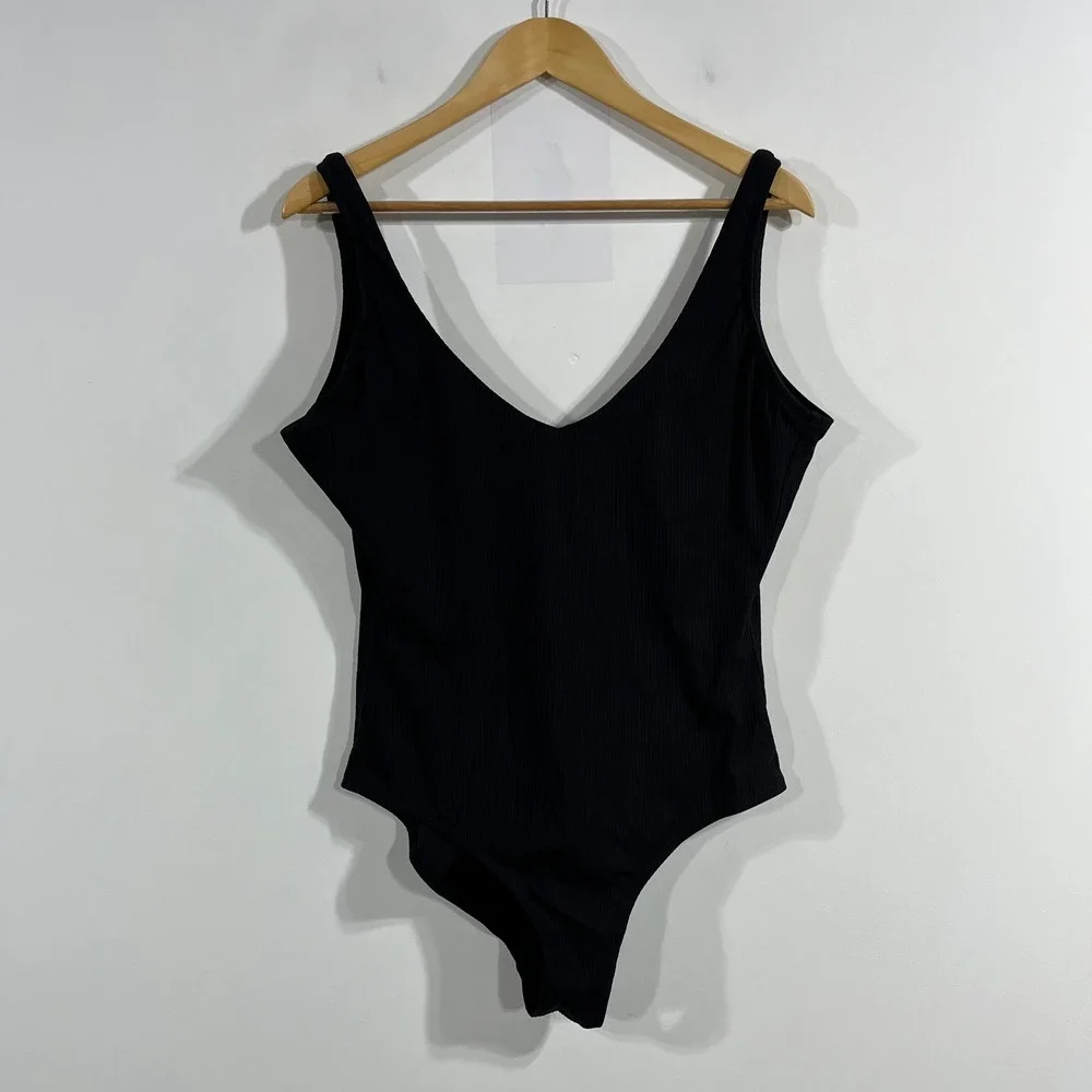 Andie Swim Euro Summer Resort Beachy Black One Piece Swimsuit Low Back Womens XL